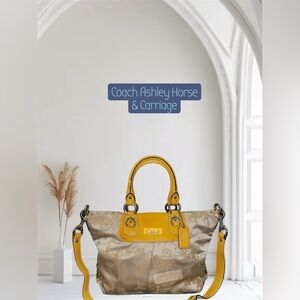 Coach Ashley Horse & Carriage Yellow and Beige Women's Bag